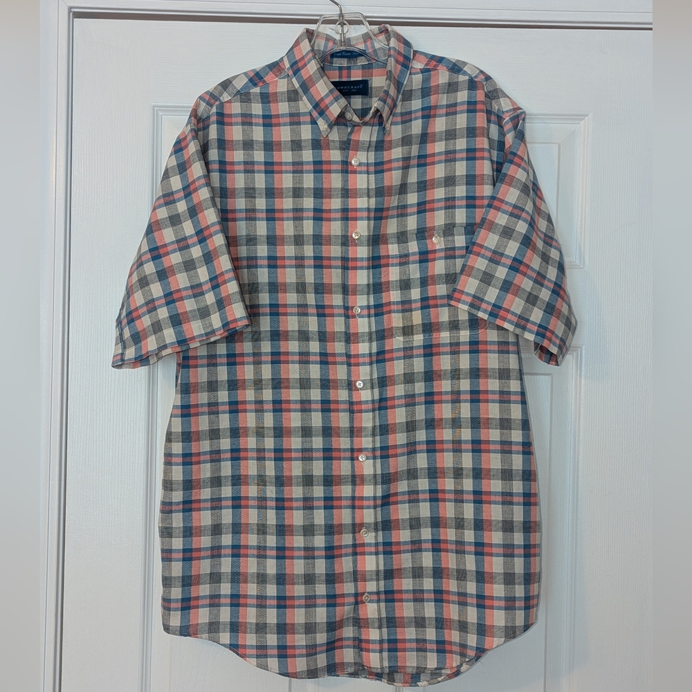 Vintage Towncraft‎ Men's Tall Large Pink Blue White Button Up Shirt